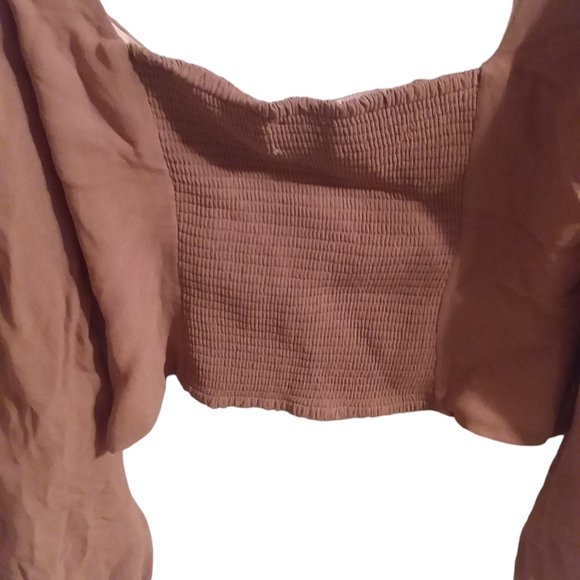 Wilfred Women's 2XS Tan Crop Top Peasant Sleeve Runched Back - Picture 6 of 11